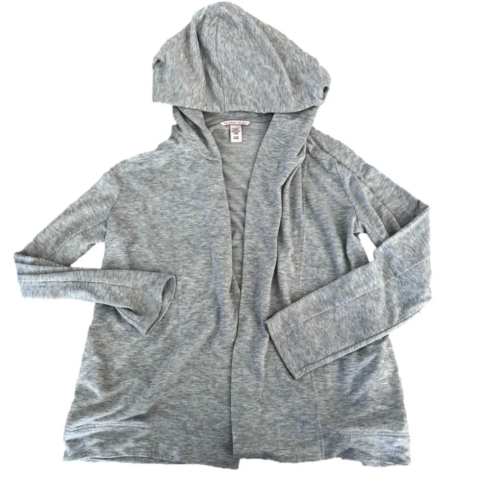 Victoria’s Secret Light Grey Long Sleeve Hooded Lounge Cardigan Size Small